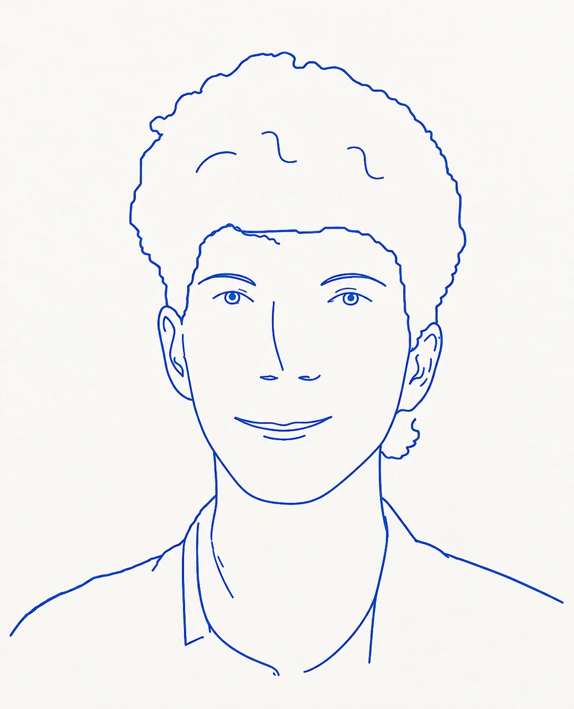 Blue pen line portrait on a white page